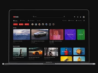 Youtube Homepage Redesign black clean dark design dribbbleweeklywarmup minimal red redesign ui youtube