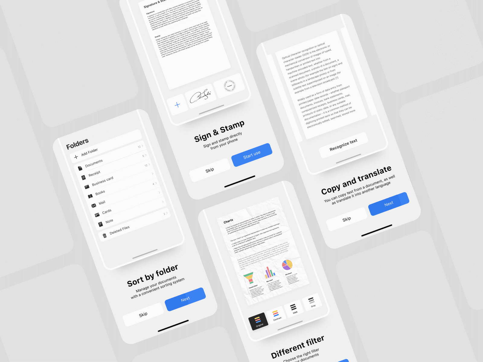 Onboarding Scanner animation app design document filter iphone light ocr onboarding scanned scanner signature slider stamp start ui