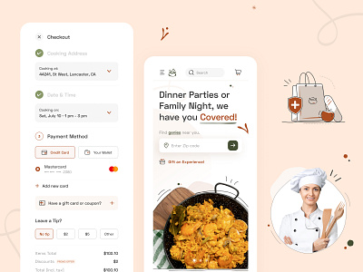 CookinGenie - Marketplace to Hire a Chef for Home Cooked Meals animation app case study design system ecommerce figma illustration information architecture london micro interactions mobile ui newyork design agency ohio design agency product design product design agency san francisco typography ui ux wireframing