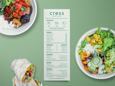 Cress Menu armature works branding cress design florida food menu graphic design healthy healthy eating menu print design restaurant salad salad bar st pete tampa visual design