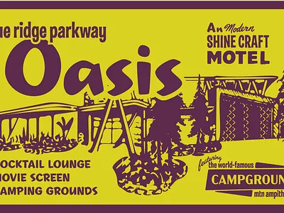 Shine Craft Mtn Oasis asheville blueridge campground camping fomo growler identity illustration motel outdoor palmsprings road roadtrip travel trucker hat van