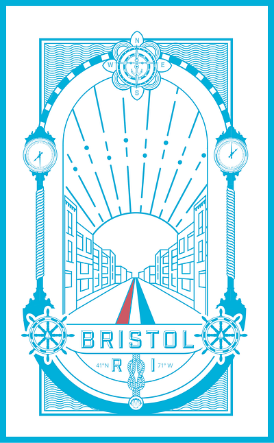 Bristol Rhode Island anchor badge branding bristol buildings design illustration lineart logo logodesign minimalist movie poster nautical poster art poster design posters rhode island street town vector