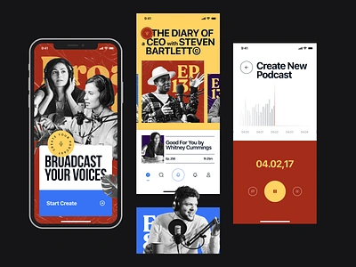 Posked, Podcast Maker App announcer app broadcast concept creator layout magazine layout mobile podcast podcast maker radio recorder retro swiss typography ui user experience user interface ux voice