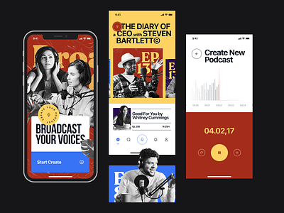 Posked, Podcast Maker App announcer app broadcast concept creator layout magazine layout mobile podcast podcast maker radio recorder retro swiss typography ui user experience user interface ux voice