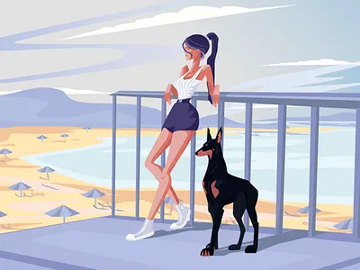 girl with dog animation app design illustration illustrator minimal ui vector web website