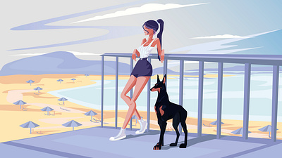 girl with dog animation app design illustration illustrator minimal ui vector web website