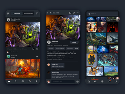 Digital Art network app art chat community concept concept design dark app dark theme dark ui design digital digital art network ui