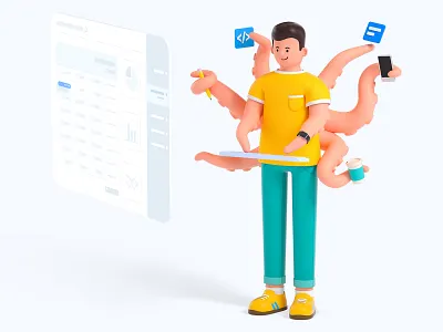 Developer 3d blender boy business c4d career character cinema 4d code data design develop developer graph illustration job keyboard man office phone