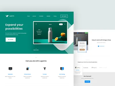 Website Builder Concept blue builder clean design drag and drop gradient green icon landingpage minimal web web design white