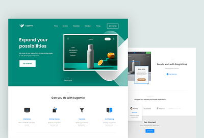 Website Builder Concept blue builder clean design drag and drop gradient green icon landingpage minimal web web design white