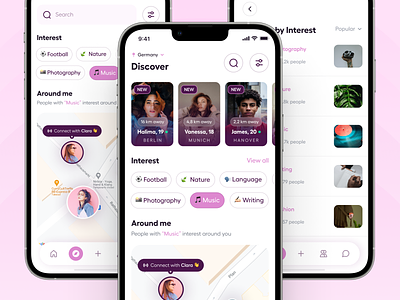 Friendzy - Interest and Profile Set Up app chat couple dating design discover friend interest lifestyle love map match minimal mobile modern profile social ui ux