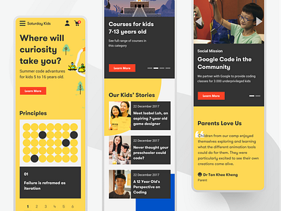 Coding Courses for Kids - Mobile Homepage cartoonish children coding course courses kids mobile ui playful responsive singapore ui user interface