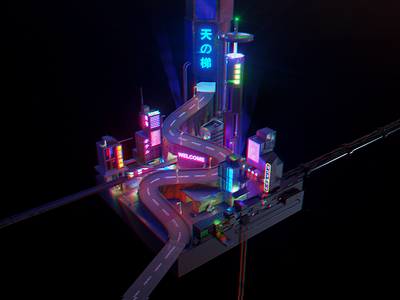 Night City c4d colorful design isometric