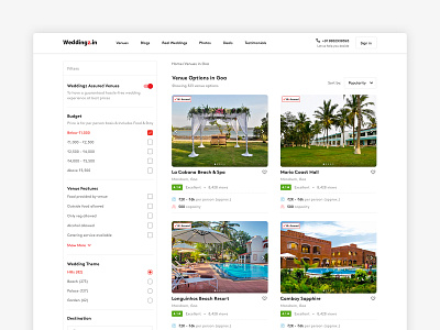 Venue Listing - Weddingz (OYO) design event filters ui ux website wedding