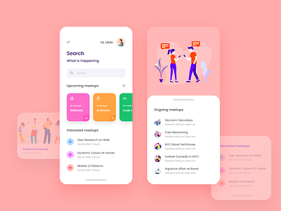 UX/UI Meetup App Design 2020 app trends daily uiux inspiration event workshop app meetup app design pantone color app pantone living color pink violet app uiux app design uiux mobile design xddailychallenge