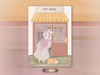 A little girl walking her dog illustration