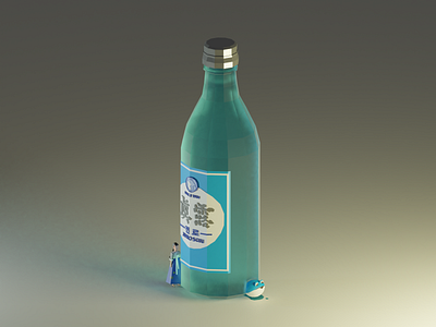 Korea drinks SOJU 3d blender isometric illustration lowpoly orthographic retro