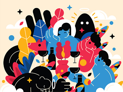 Feast 🍷 character color design dinner drink feast flower illustration imagination indonesia love people together vector
