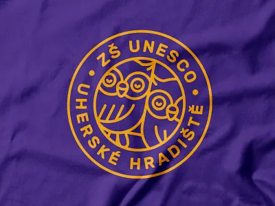 ZŠ UNESCO identity badge branding circle logo cute design elementary icon identity kids linear linear icons logo logo design minimal monolinear owl owls purple school visual identity
