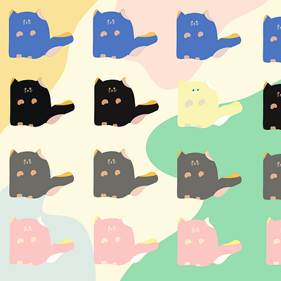 Cattern 2d blue cat doodle illustration pastel pattern pink procreate vector