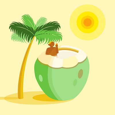 Man in Coconut bright coconut color hotweather illustration illustrator palm tree sun sunshine tropical vector yellow