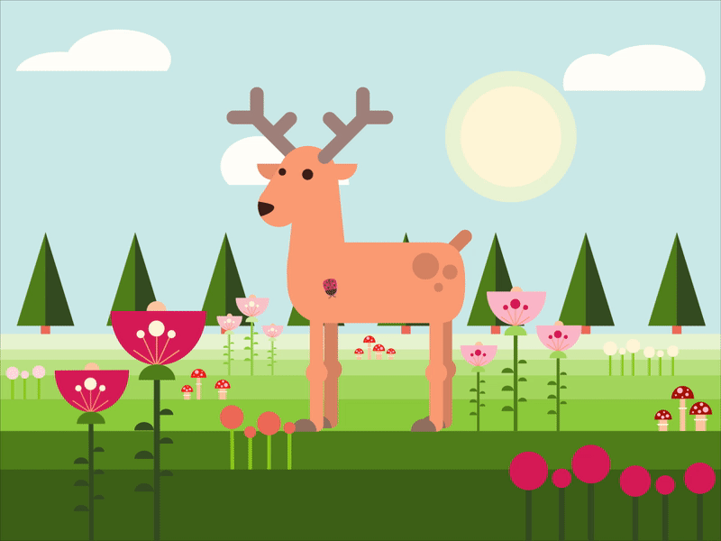 Ticklish deer deer deer illustration ladybug meadow motion motion graphic spring springfield tickle ticklish