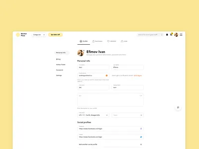 Profile page design app dashboard design details page ecommerce edit marketplace personal profile web