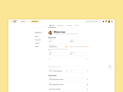 Profile page design app dashboard design details page ecommerce edit marketplace personal profile web