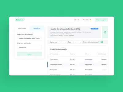 FalaMed - Residency list design finder graduation hospital management medical product product design residence residency service design student study ui ux