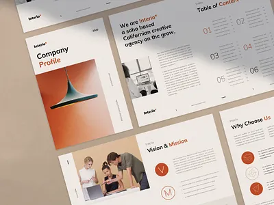 Interio Company Profile branding indesign template interior brochure keynote presentation layout design minimal moodboard pitch deck presentation design presentation template template