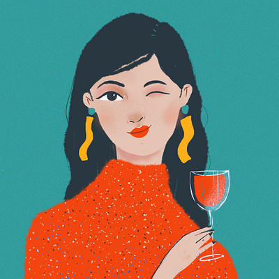 Wine for Valentine drink earrings fashion geometry girl illustration ipad procreate terrazzo texture wine