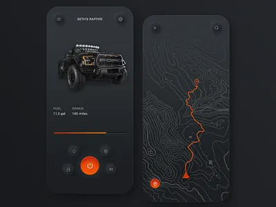 Vehicle Overland App app app ui ford neomorphism overland raptor topographic map topography ui uiux ux vehicle vehicle app