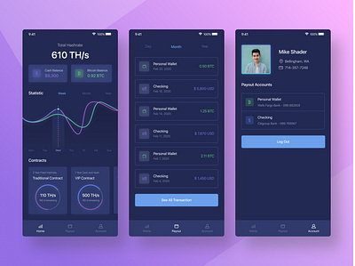 LinkMinning - BitCoin MobileApp bitcoin btc chart clean crypto cryptocurrency dark dark mode dashboard design exchange figma finance graphic interface mobile payout ui user ux