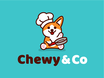 Chewy & Co Logo Mascot animal brand branding cartoon character chef corgi creative cute dog flat funny graphic design illustration logo mascot outline pictorial sweet vector