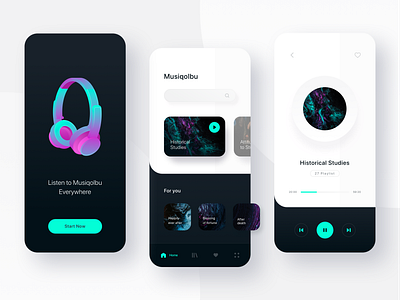 Music App Exploration - Musiqolbu app clean dark mode hdcraft headphone illustration interface interfaces minimal minimalism mobile modern music music app music player play player ui ux