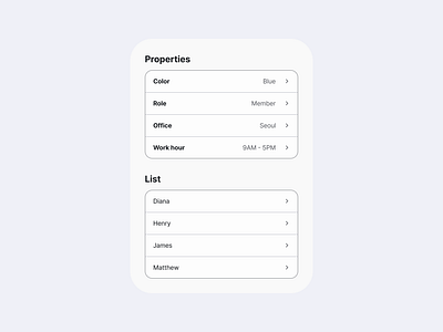 Lists component list option settings ui