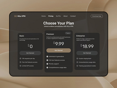 Pricing for HiLa VPN landing page button card darkmode inner page minimal plan plans pricing pricing card pricing page pricing table select plan ui ui element user interface ux vpn vpn web web design web pricing