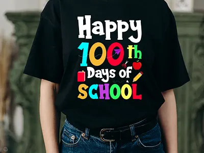 Happy 100th day of school 2025 100 day of school T-Shirt branding design graphic design illustration logo ts tshirt typography vector