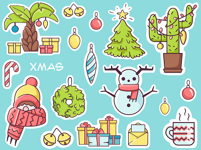 Winter stickers app branding cute design flat design icon kawaii logo ui ux