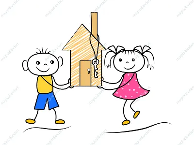 Cartoon stickman figures of boy and girl boy buy children design drawn figures flat girl hand happy house key kids magicallandart new people scribble stickman vector