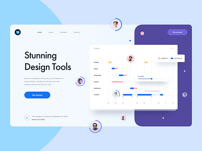 Freebie | Design Tool Landing Page avatar button call to action chart free download freebie header hero header keyframe landing page menu popup sketch timeline ui ui kit user interface ux web web design