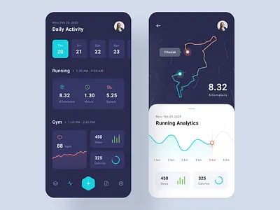 Health & Workout App - UI Design dark mode fitness app gym health app mobile product design typography uiux workout app