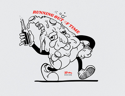Pizza Time illustration beer bite booze broken cartoon cheese clock crust design draw drawing drink illustration out pepperoni responsibly running time walk walking