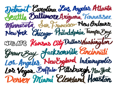 32 NFL Cities buffalo chicago dallas denver design detroit football illustration lettering miami minnesota nfl seattle series type typography