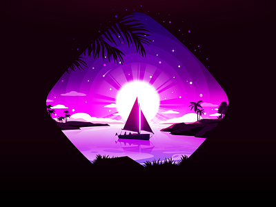 Sailboat calm captain dribbble fisherman forest inspiration isle land landscape marine nature palm pink proart prokopenko rhombus sailboat shore star trend