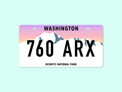 Weekly Warm-Up #24: License Plate art car design dribbbleweeklywarmup flat illustration illustrator license license plate minimal mountains olympic mountains olympic national park registration plate sunset vector vehicle washington washington state