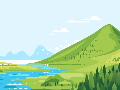 Green mountains travel landscape flat design forest illustration landscape mountains river travel vector