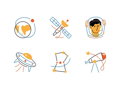Space icons astronaut design exploration icon line planet space style telescope ufo vector