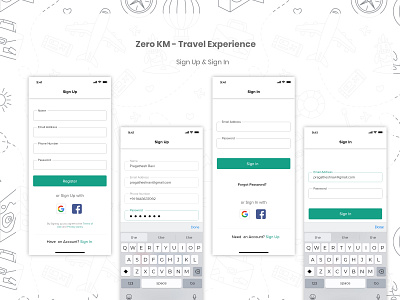 Travel App - Zero KM - Sign In Sign up pages adobexd boarding dailyui dailyuichallenge freelancer neomorphism product design register sign in sign in form sign in page sign in ui sign up sign up form travelapp ui