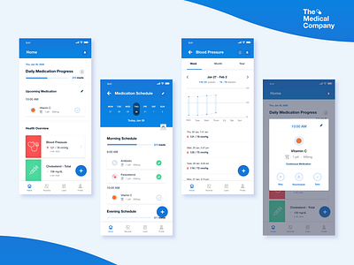 Medication and Health Tracking App blue health health app medication mobile mobile ui pill reminder